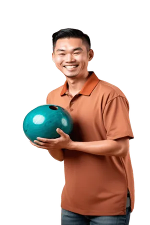 Smiling man holding a bowling ball