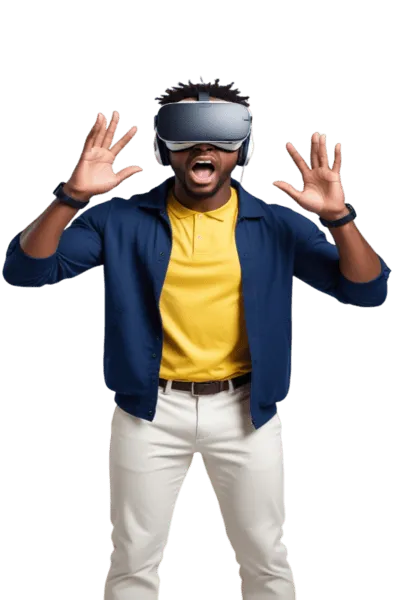 Man with VR googles screaming